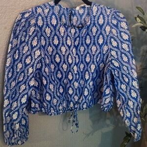 Blue and White Patterned Women's Blouse